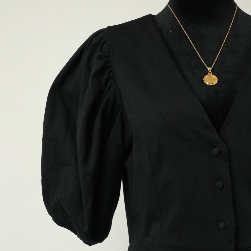 H&M Black Cotton A-line Balloon Sleeve Dress NWT